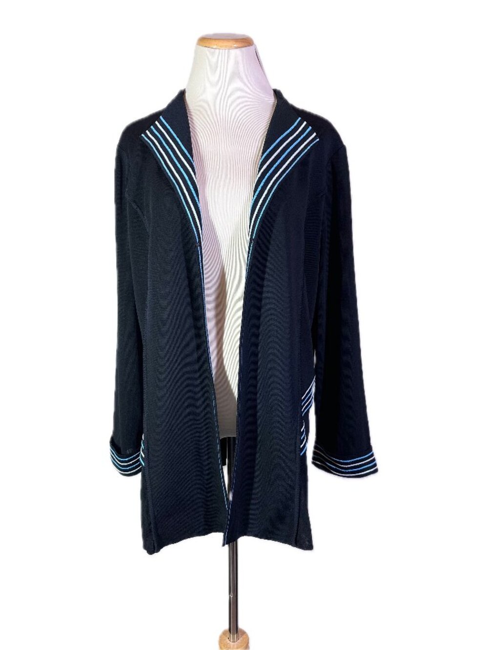 Ming Wang Plus Size 2X Black Knit Jacket Stripes